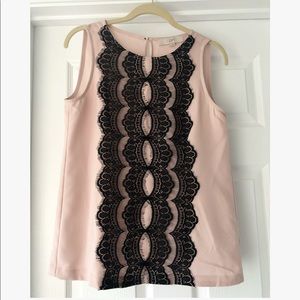LOFT Blush Pink Tank with Black Lace Applique